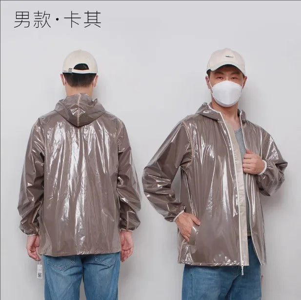 Chaqueta de TPU de talla grande para hombre y mujer, abrigo superior impermeable de manga larga con capucha y cremallera, impermeable para deportes al aire libre