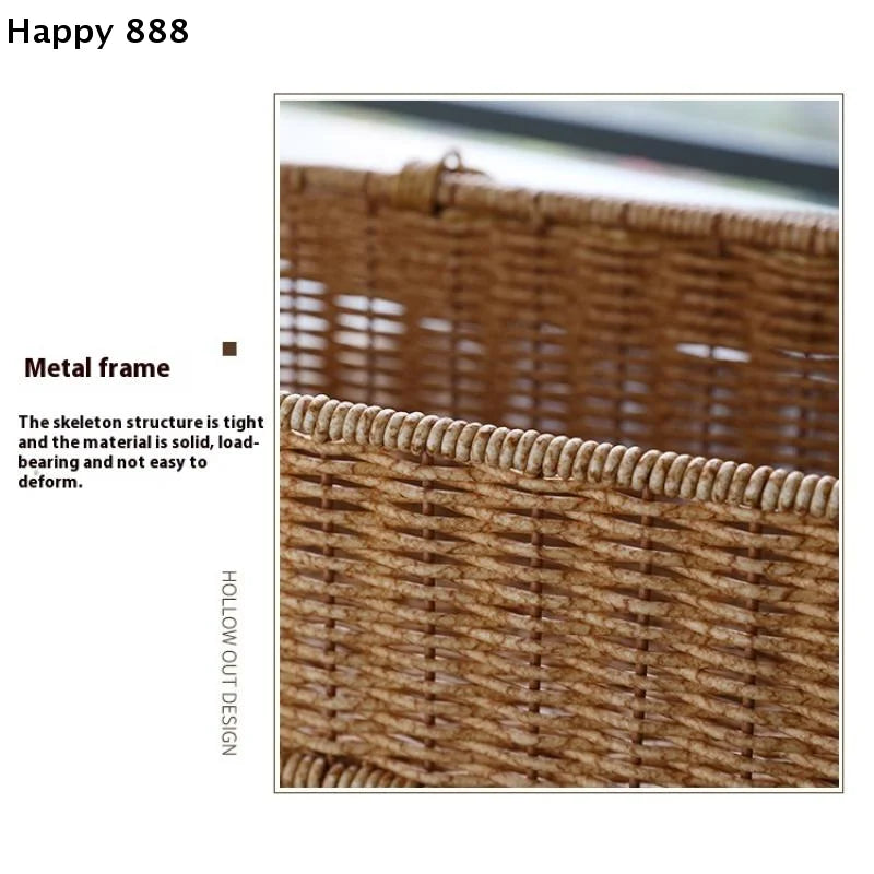 Cesta de almacenamiento de ratán de imitación de estilo bohemio, una caja de almacenamiento tejida con un marco a prueba de polvo para decoración del hogar