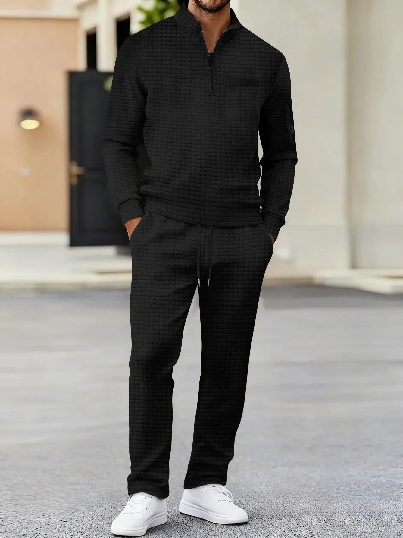 Conjunto de polo y pantalones a cuadros para hombre, chándal de 2 piezas para deportes de golf, ropa informal, traje deportivo de ocio para hombre