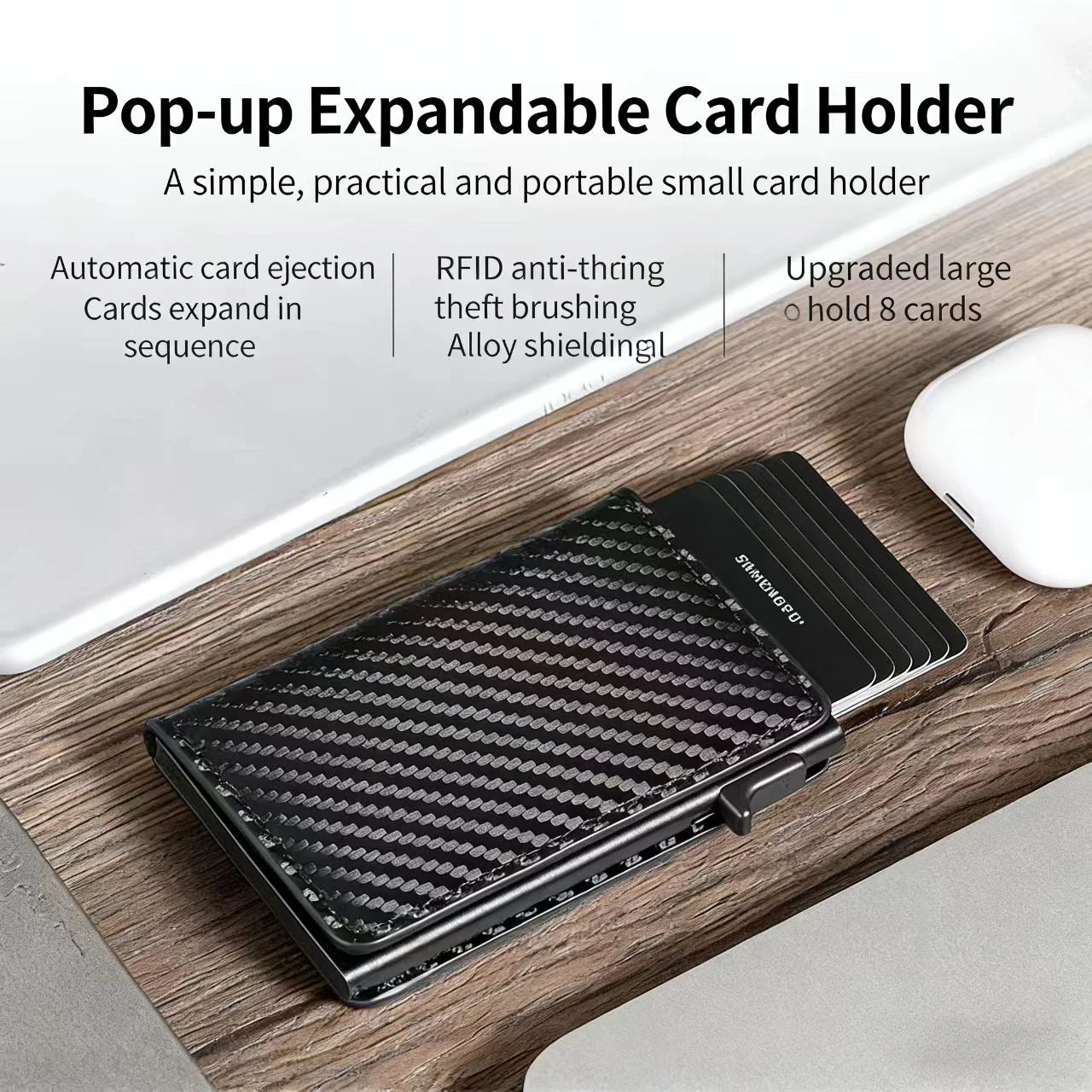 Cartera minimalista de metal para hombre con compartimento para monedas con cremallera y protección RFID