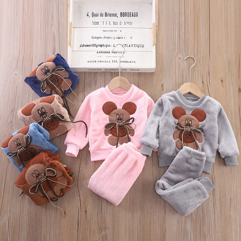 Ropa de otoño e invierno para niños, conjunto de pijamas para bebés, ropa de dormir de lana de Franela gruesa para niños, conjuntos de 2 uds, trajes cálidos para el hogar, ropa para niños