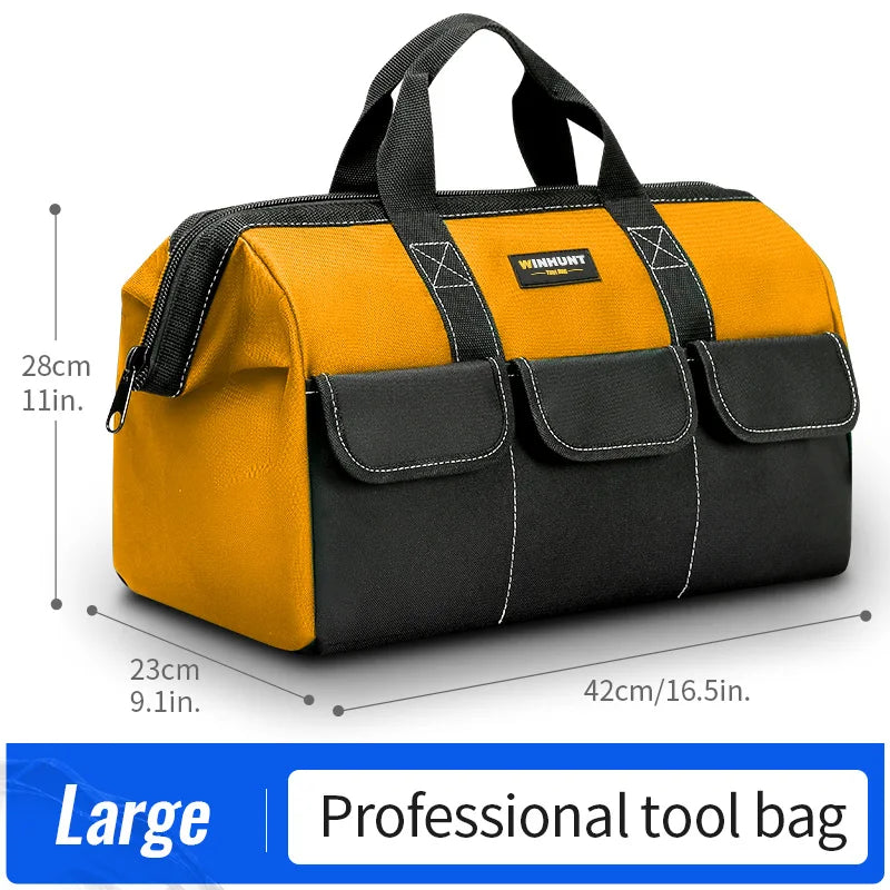 Bolsa de herramientas para hombres, bolsa de herramientas resistente, bolsa de boca ancha para varios instrumentos, electricista carpintero mecánico (amarillo)