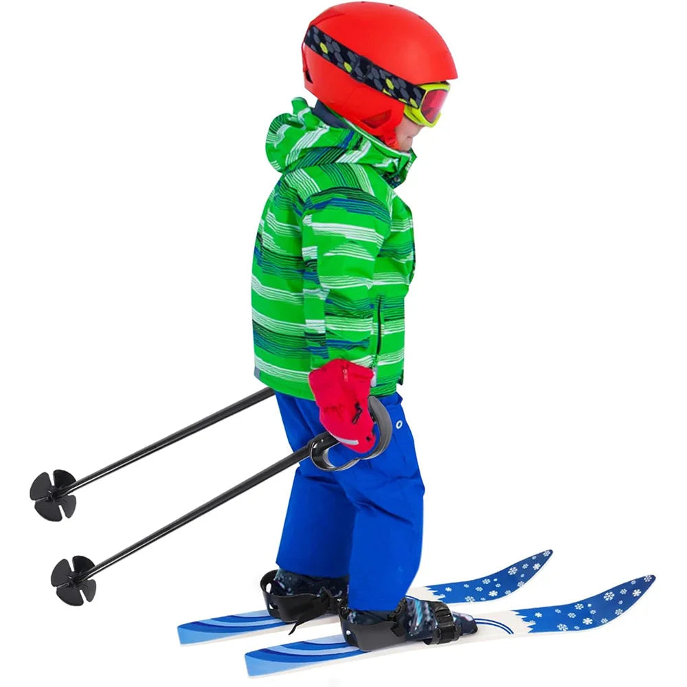 Esquís y postes de nieve para principiantes con fijaciones, tablas de esquí de baja resistencia para niños de 2 a 8 años, resistentes y seguros, equipo de esquí
