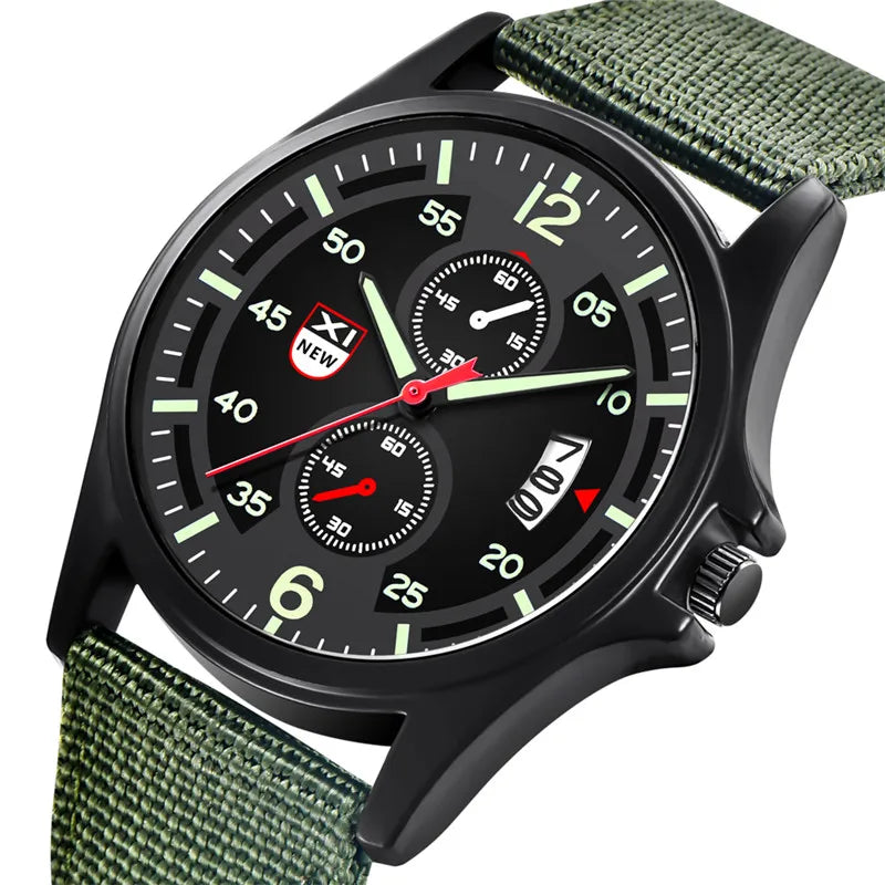 Reloj Hombre genuino marca XINEW relojes para Hombre negro estudiantes niños moda banda de nailon ejército deportes fecha Reloj Reloj Masculino