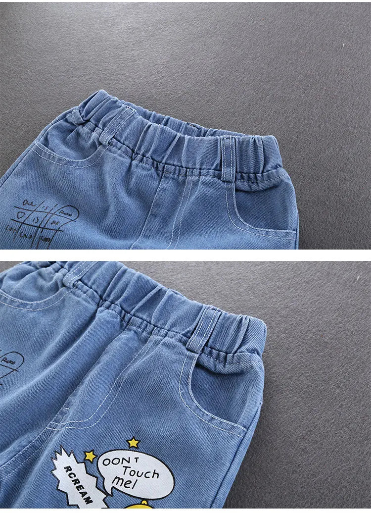Primavera otoño niños Jeans niños algodón estampado empalme pantalones vaqueros elásticos pantalones coreanos para adolescentes ropa para niños DenimRipped