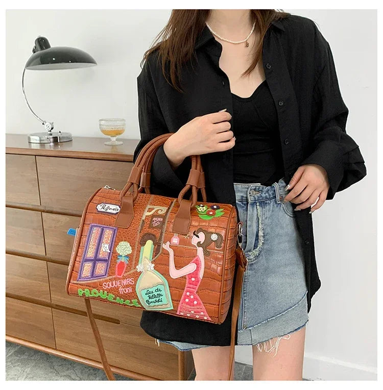 Bolso de mujer tridimensional bordado europeo y americano nuevo bolso Boston de hombro de gran capacidad bolso cruzado de moda