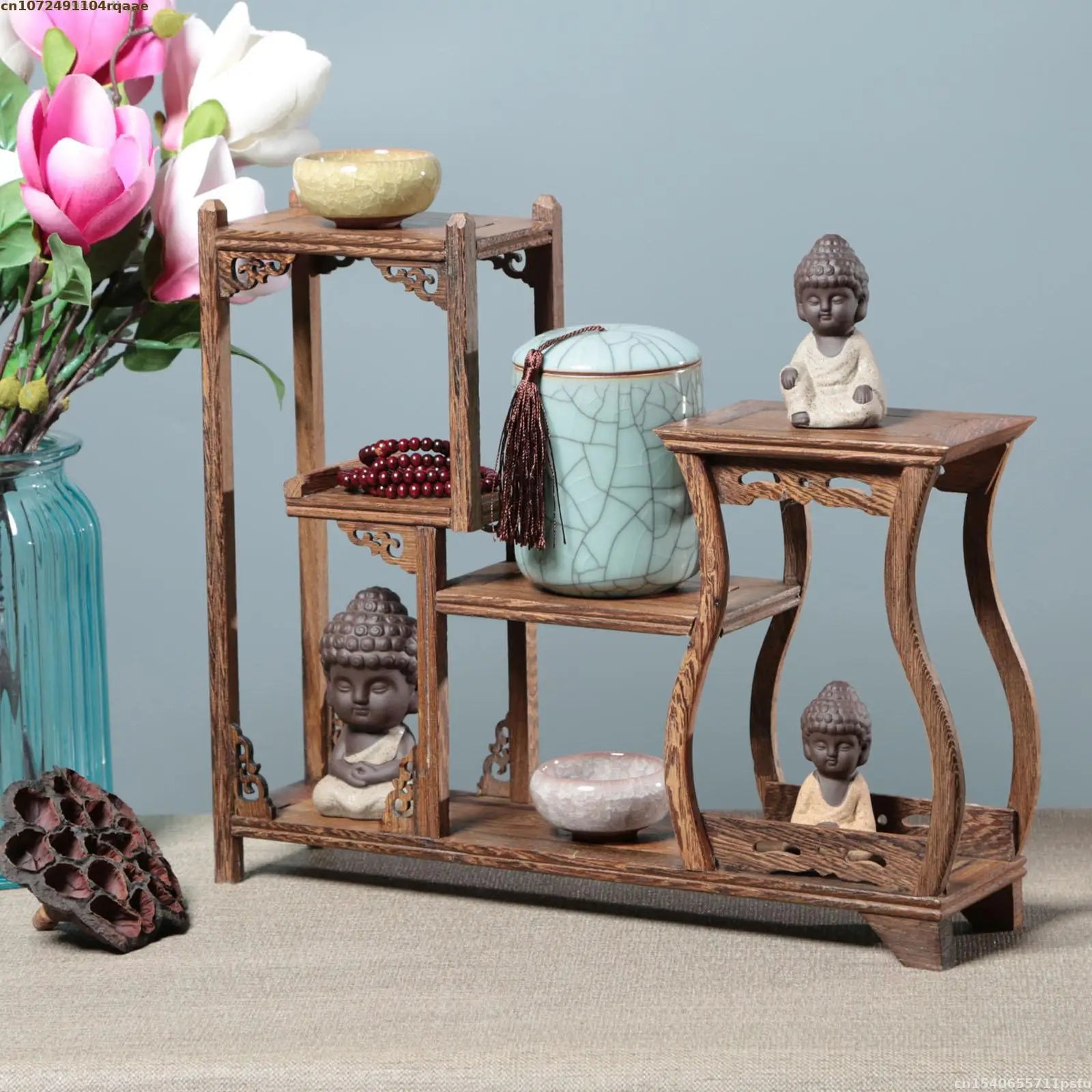 Estante de Almacenamiento de Madera Maciza Natural, Soporte de Almacenamiento para Cocina, Estante Decorativo para Jarrones, Bonsáis, Plantas, Figuras, Juegos de Té