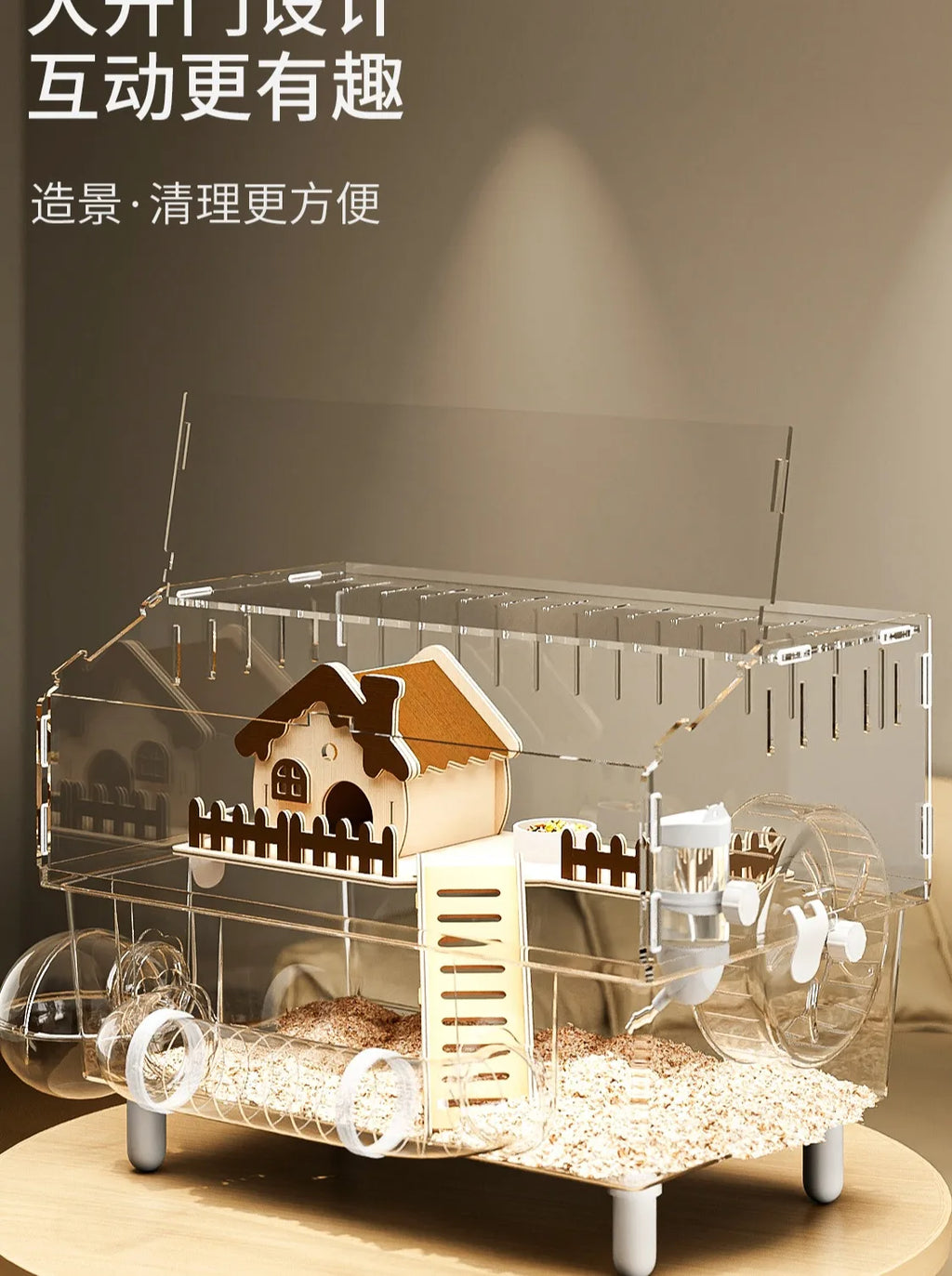 Jaula para hámster, jaula de oso dorado, nido de invierno, fácil de limpiar, villa de lujo acrílica, casa especial cálida para invierno