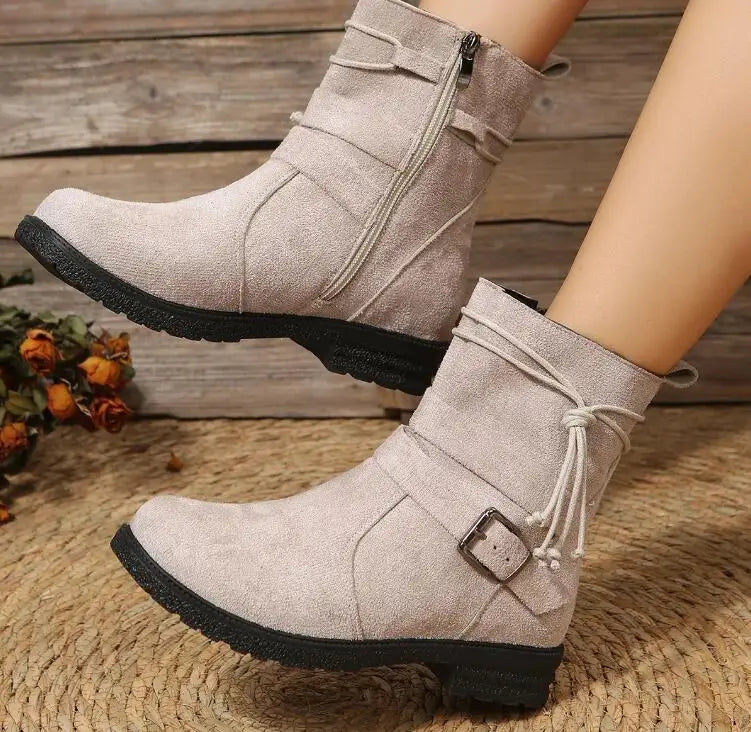 2025 Botas Chelsea para Mujer, Zapatos Retro hasta el tobillo, gamuza, Otoño Invierno, nuevas botas góticas informales para motocicleta, Zapatos de gladiador para caminar para Mujer