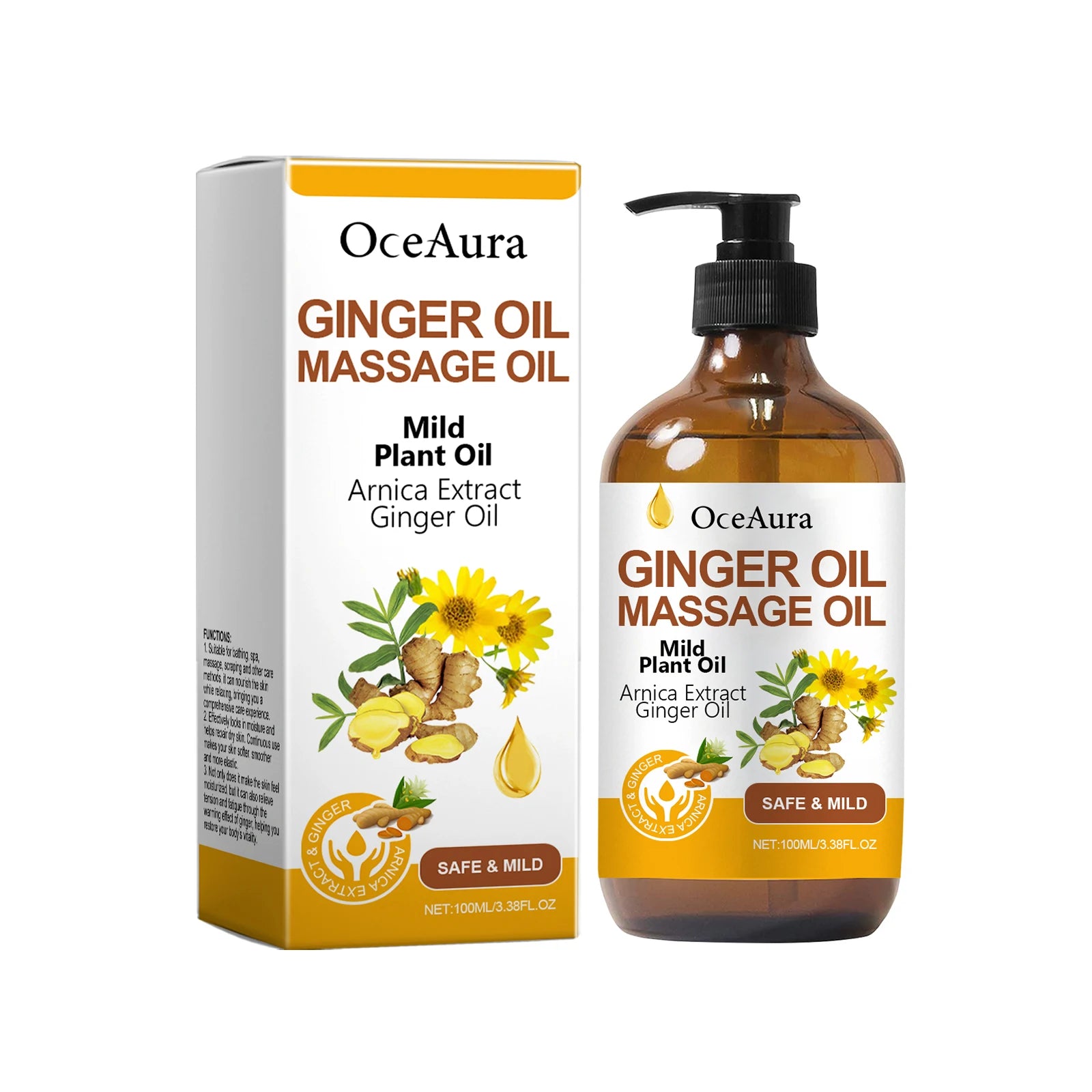 Aceite de masaje relajante de jengibre para el cuerpo, mejora la piel seca y áspera, hidratante, nutritivo, restaura la vitalidad de la piel, cuidado corporal, 100ML