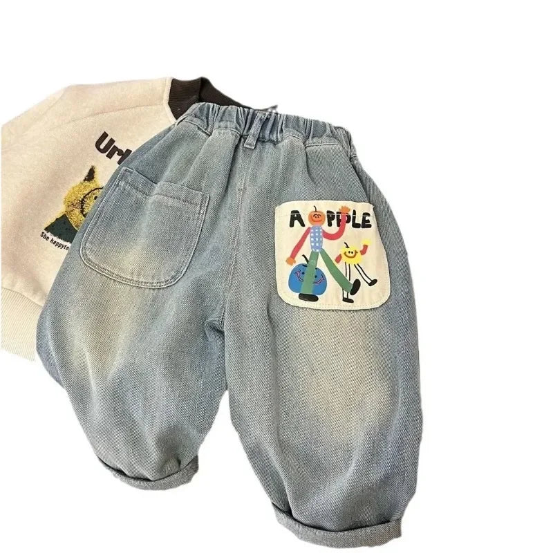 Primavera y otoño pantalones vaqueros para niños nuevos pantalones de tubo rectos casuales sueltos simples de moda pantalones de bebé
