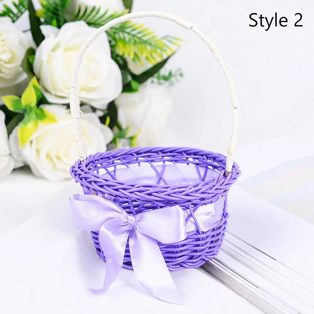 Cesta de almacenamiento de flores pequeña tejida a mano, cestas de almacenamiento redondas tejidas de ratán de 8 colores, cesta de flores de mimbre de mano