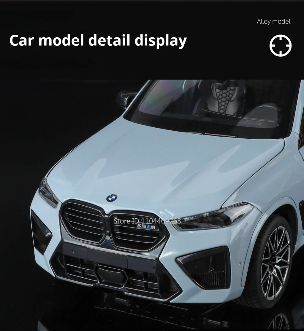 Modelo de coche X5M de gran tamaño 1:18, cuerpo de aleación de juguete, neumáticos de goma, tobogán hacia adelante, absorción de impacto, modelos de vehículos, adornos de escritorio