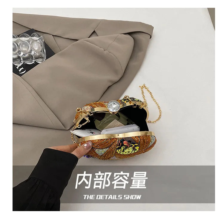 Bolso de mano para mujer 2026Nuevos bolsos de hombro con lentejuelas a la moda europea y americana, bolso de noche de mano Retro para celebridades de Internet