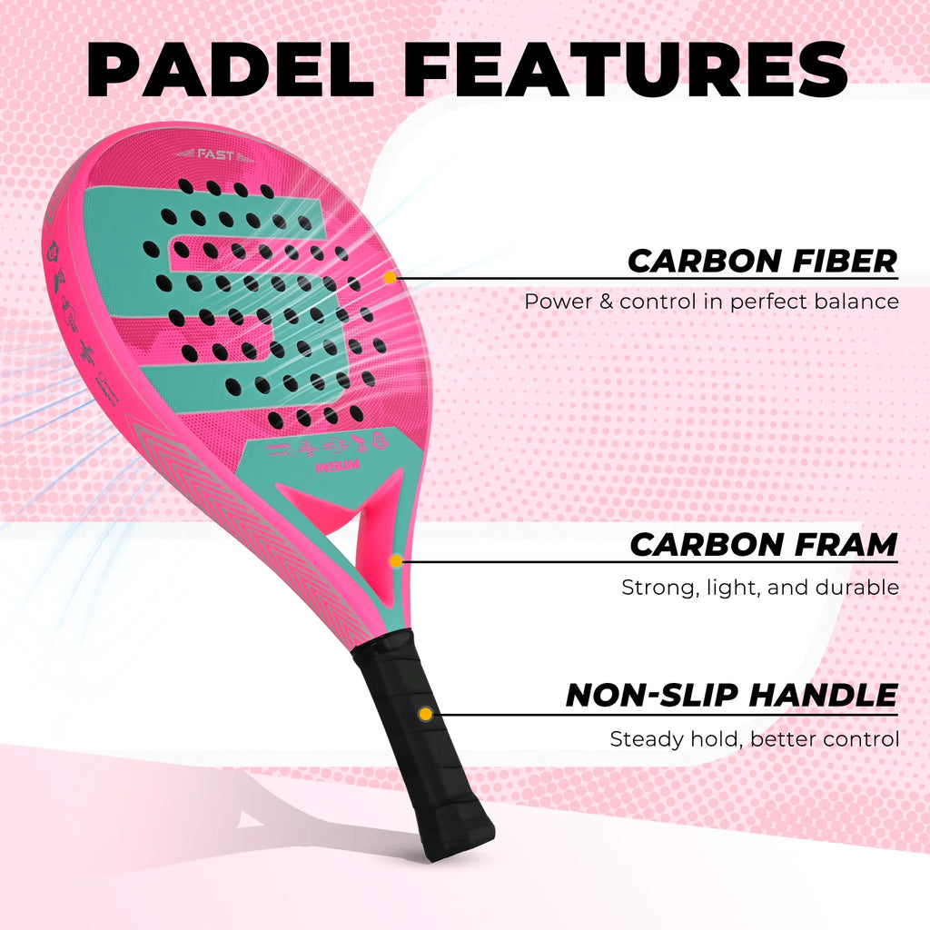 Raqueta de Pádel de Fibra de Carbono, Forma Redonda, Núcleo de EVA, Alto Control, Raqueta de Tenis de Pádel para Jugadores Principiantes