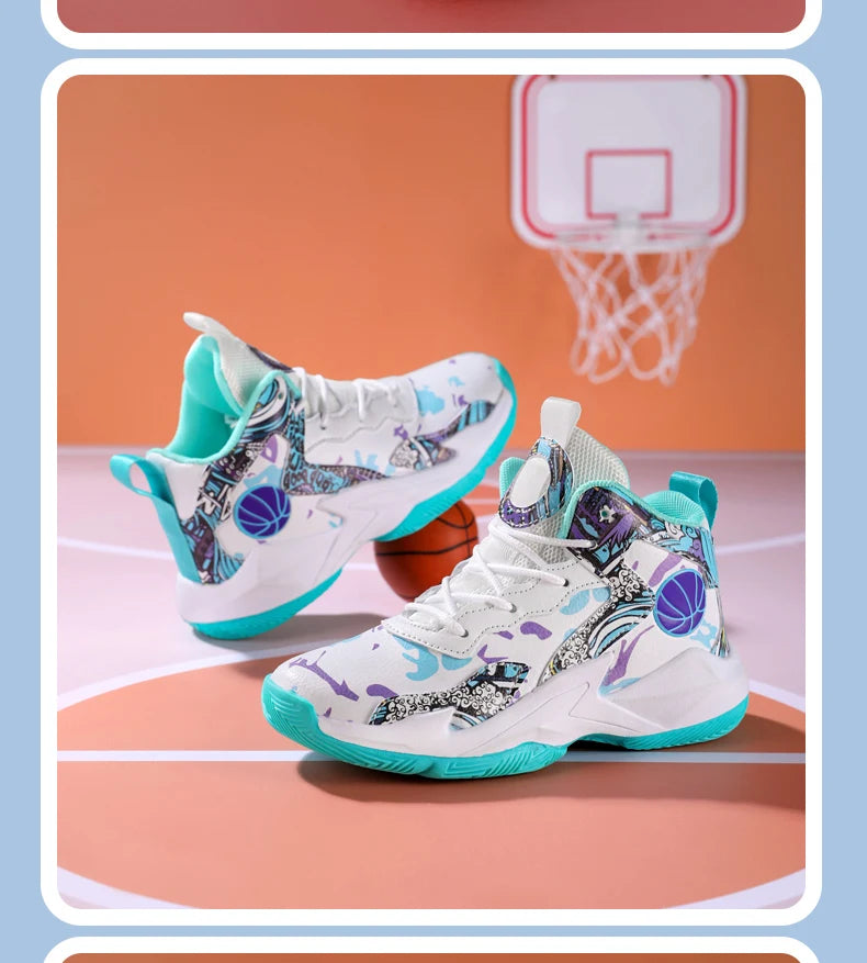 Zapatillas de baloncesto de moda para niños, zapatillas altas, zapatillas deportivas informales para niños, zapatillas de gimnasio antideslizantes con protección en el tobillo para niños