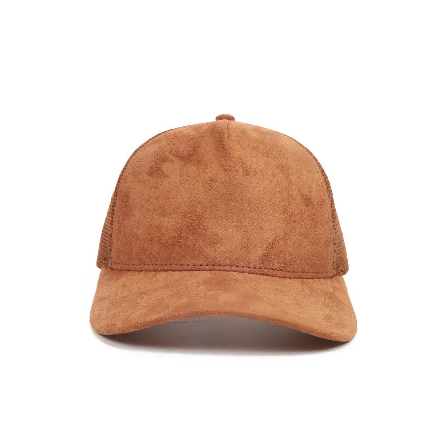 Gorra de béisbol de 1 pieza para hombre, gorra de camionero de gamuza de malla de 5 paneles, gorros para deportes al aire libre para primavera y verano para mujer, gorros de Color sólido