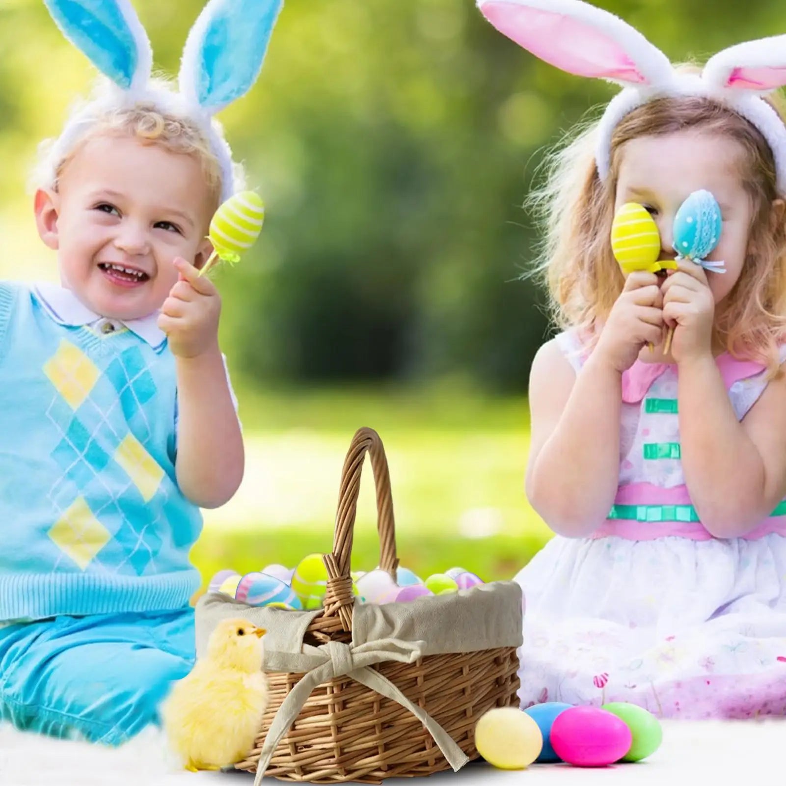 Cesta tejida con asa, cesta decorativa para almacenamiento de Pascua, elegantes cestas para alimentos con forro de tela para frutas, flores y juguetes