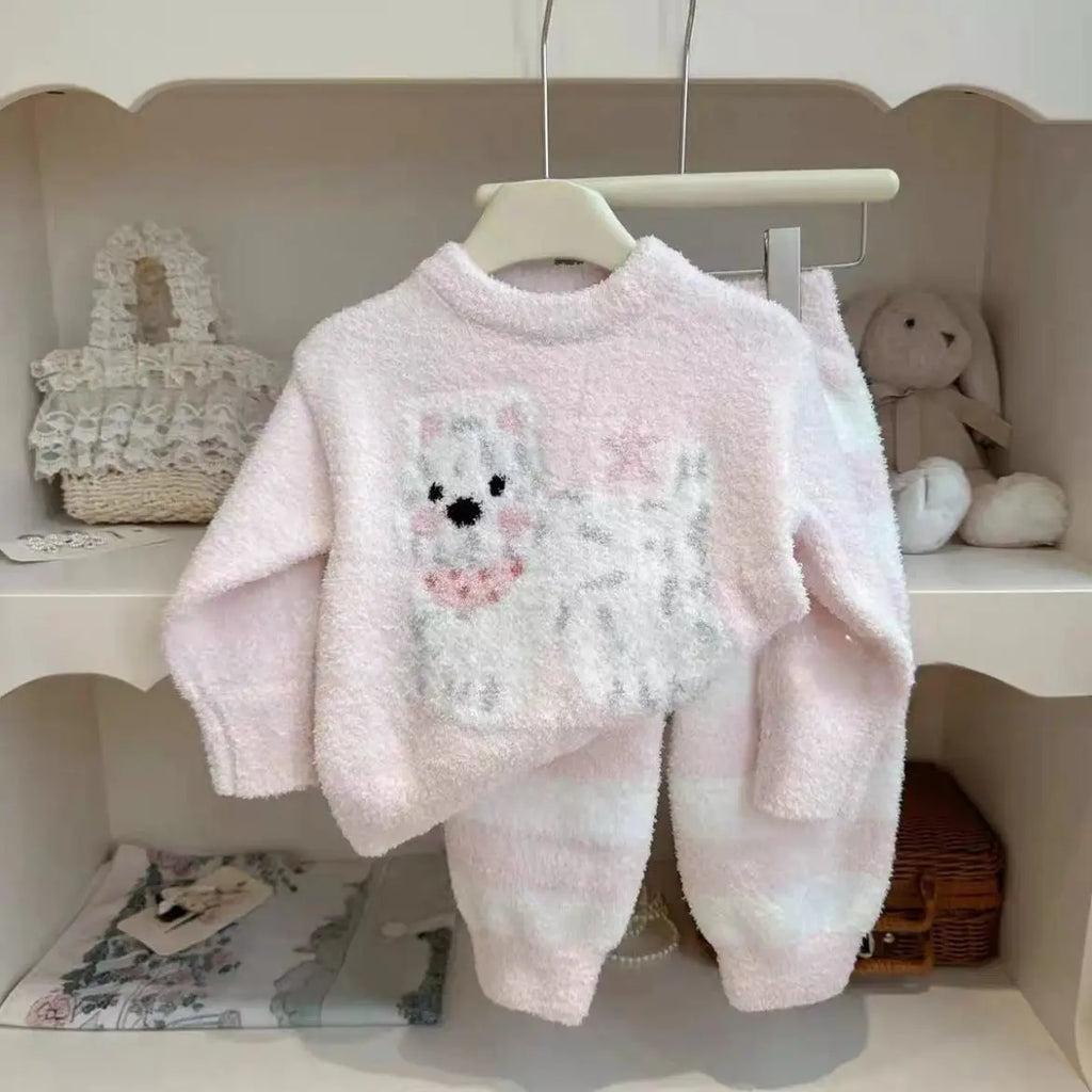 Pijamas de otoño e invierno para niños, traje grueso de dos piezas de terciopelo Coral para niñas y niños, 2024