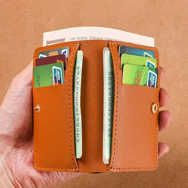 Cartera pequeña de cuero para hombre, monedero corto y sencillo para mujer, monedero ultrafino a la moda para tarjetas de crédito