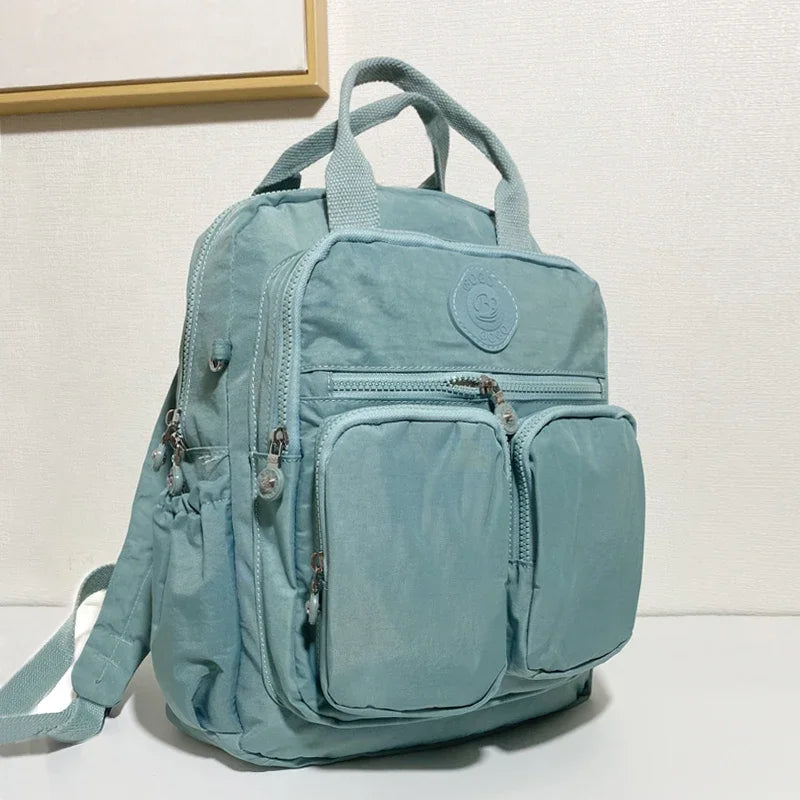 Mochila de moda para mujer, impermeable, de nailon, con mango suave, sólido, multibolsillo, con cremallera de viaje, mochilas escolares femeninas, mochila para ordenador portátil