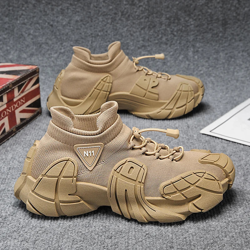 Zapatillas de deporte informales de talla grande 45, zapatos deportivos con suela de pulpo de diseñador para hombre, zapatos de gimnasio con plataforma aumentada de altura de tela de cuero de moda