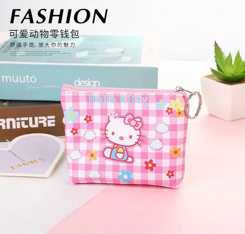 Monedero de Hello Kitty, monederos con dibujos de animales, melodía de PU, bonito bolso tipo billetera, llaveros, bolsa de almacenamiento, Mini bolsa Sanrio Kuromi Kawaii