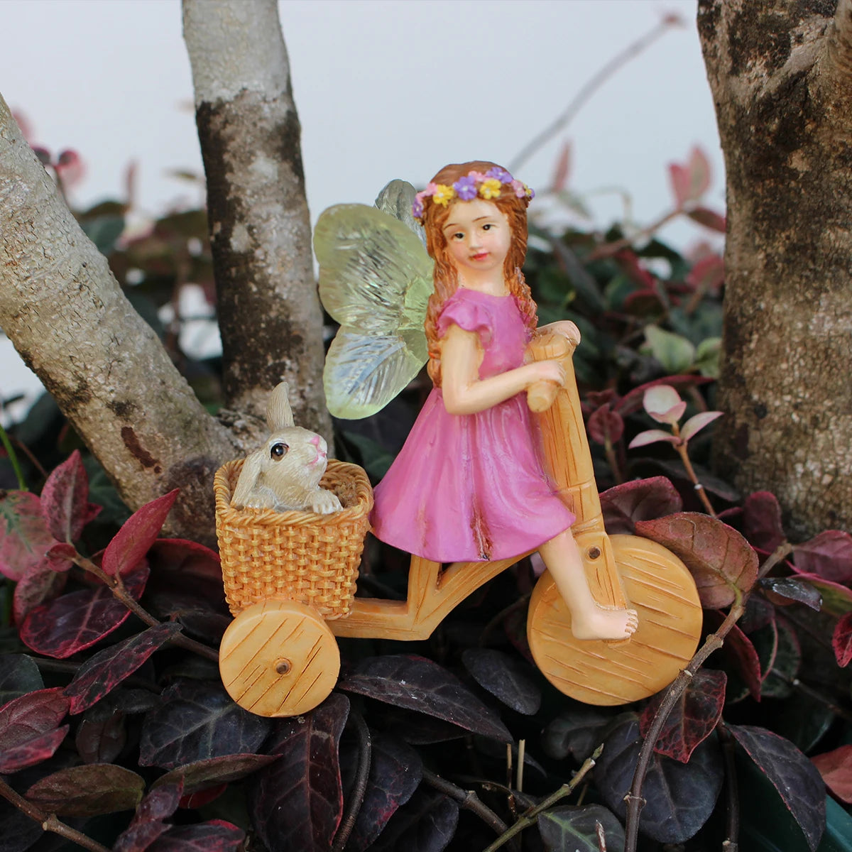 1 divertida estatua de cuento de hadas, mini bicicleta estatua de jardín de cuento de hadas escultura al aire libre, decoración de jardín de resina césped de jardín al aire libre ga
