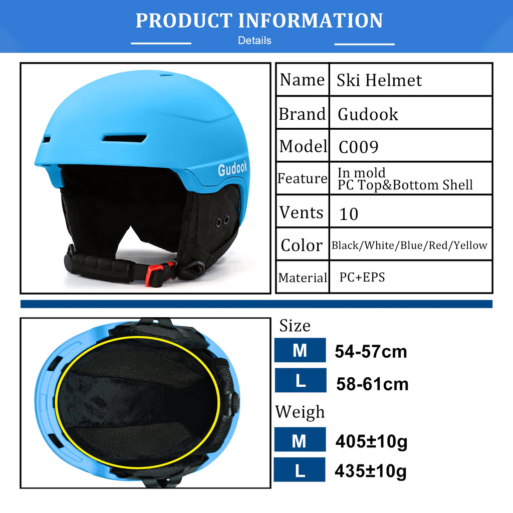 Casco de esquí - Casco de snowboard para adultos y jóvenes - Casco de nieve con carcasa de PC y espuma EPS, casco deportivo para nieve Casco de snowboard