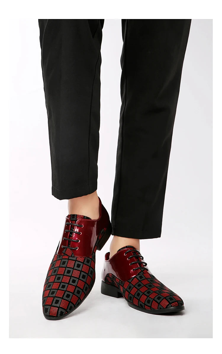 Zapatos de cuero informales rojos elegantes para hombre, zapatos de vestir con cordones y punta estrecha, zapatos formales cómodos, zapatos de vestir para hombre