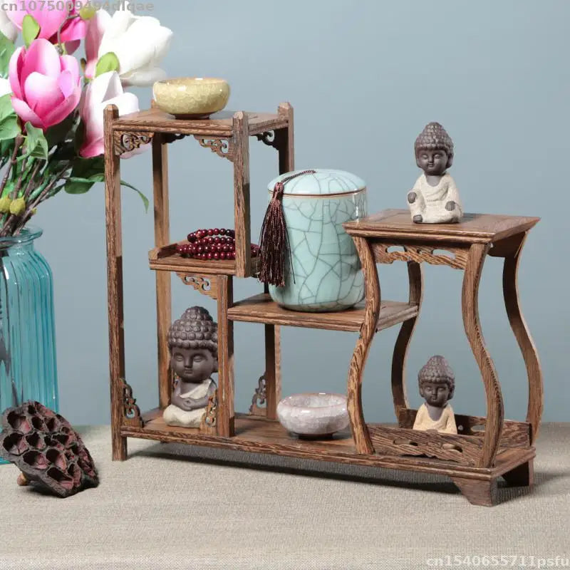 Estante de Almacenamiento de Madera Maciza Natural, Soporte de Almacenamiento para Cocina, Estante Decorativo para Jarrones, Bonsáis, Plantas, Figuras, Juegos de Té