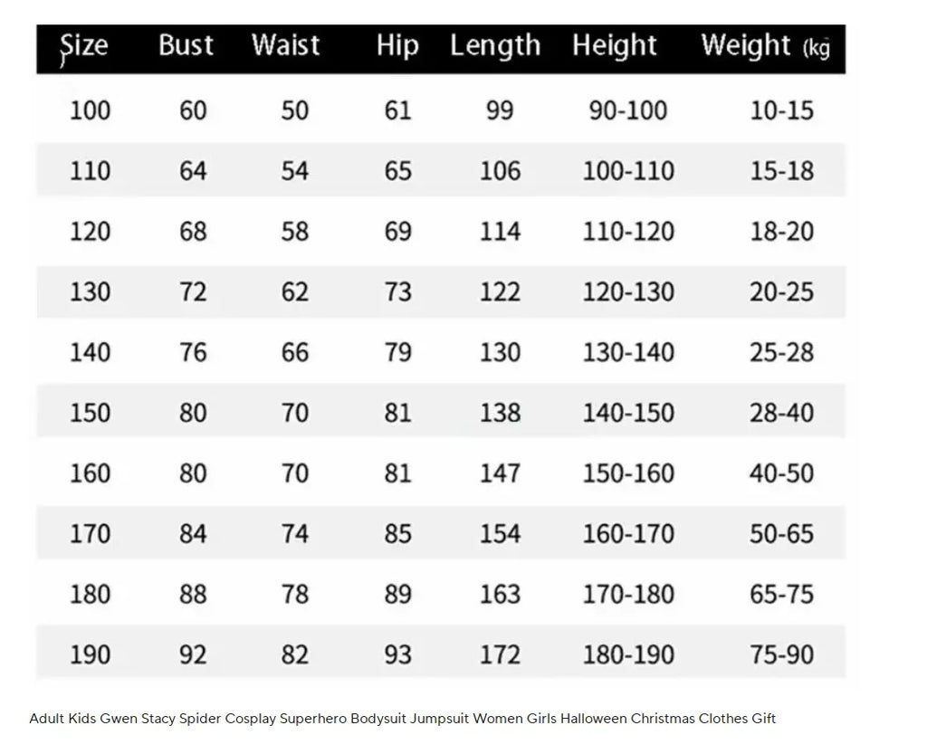 Disfraz de araña Gwen Stacy para niños y adultos, disfraz de Gwenstacy, mono de superhéroe, mono para mujeres y niñas, ropa de Halloween y Navidad, regalo