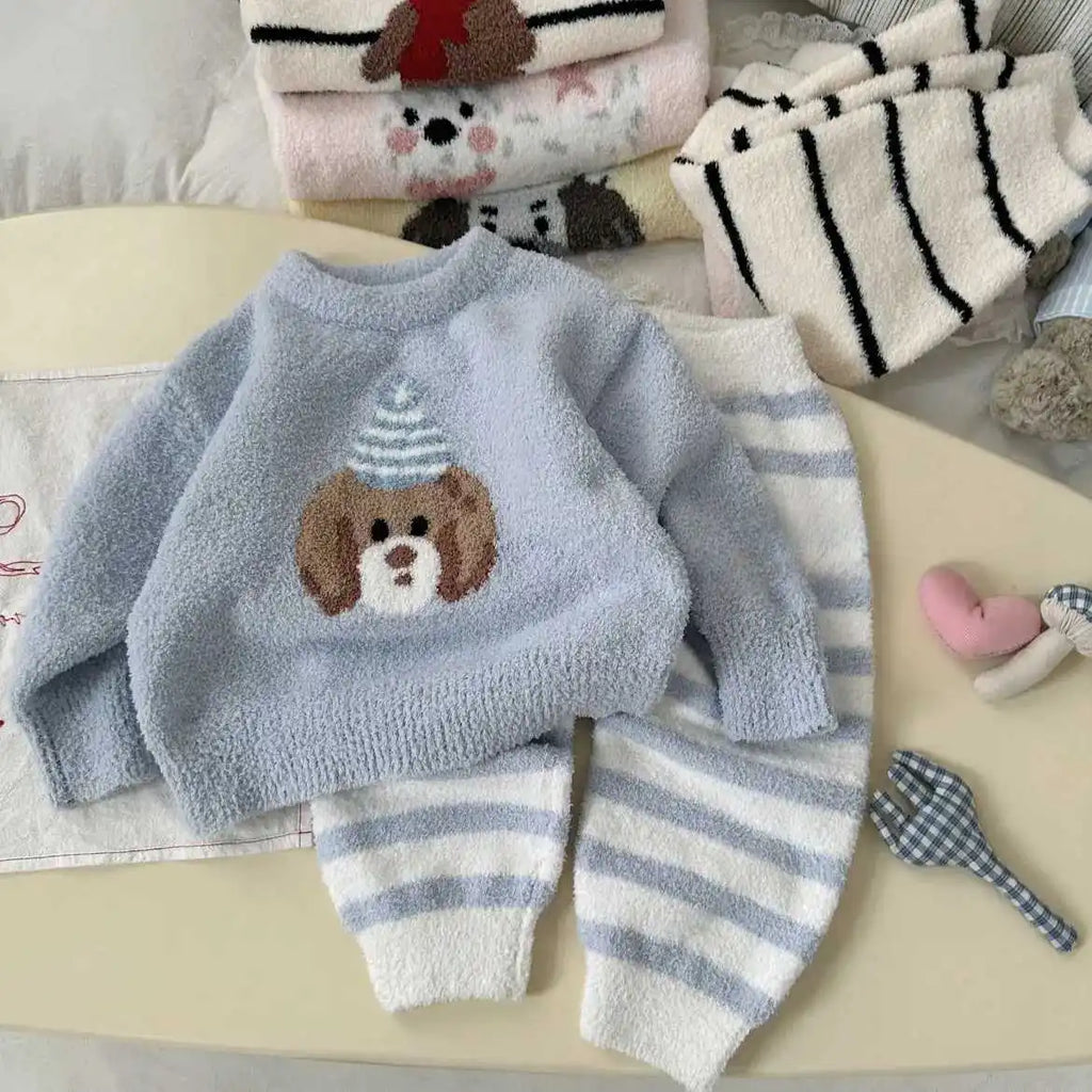 Pijamas de otoño e invierno para niños, traje grueso de dos piezas de terciopelo Coral para niñas y niños, 2024