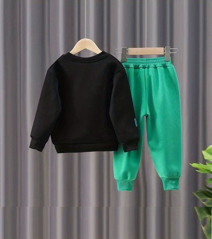 2pcs Boy's Beanie Bear Patched Outfit, Sweatshirt & Sweatpants Set, Trendy Long Sleeve Top, Kid's Clothes For Spring Fall Daily & Outdoor Wear, As Gift