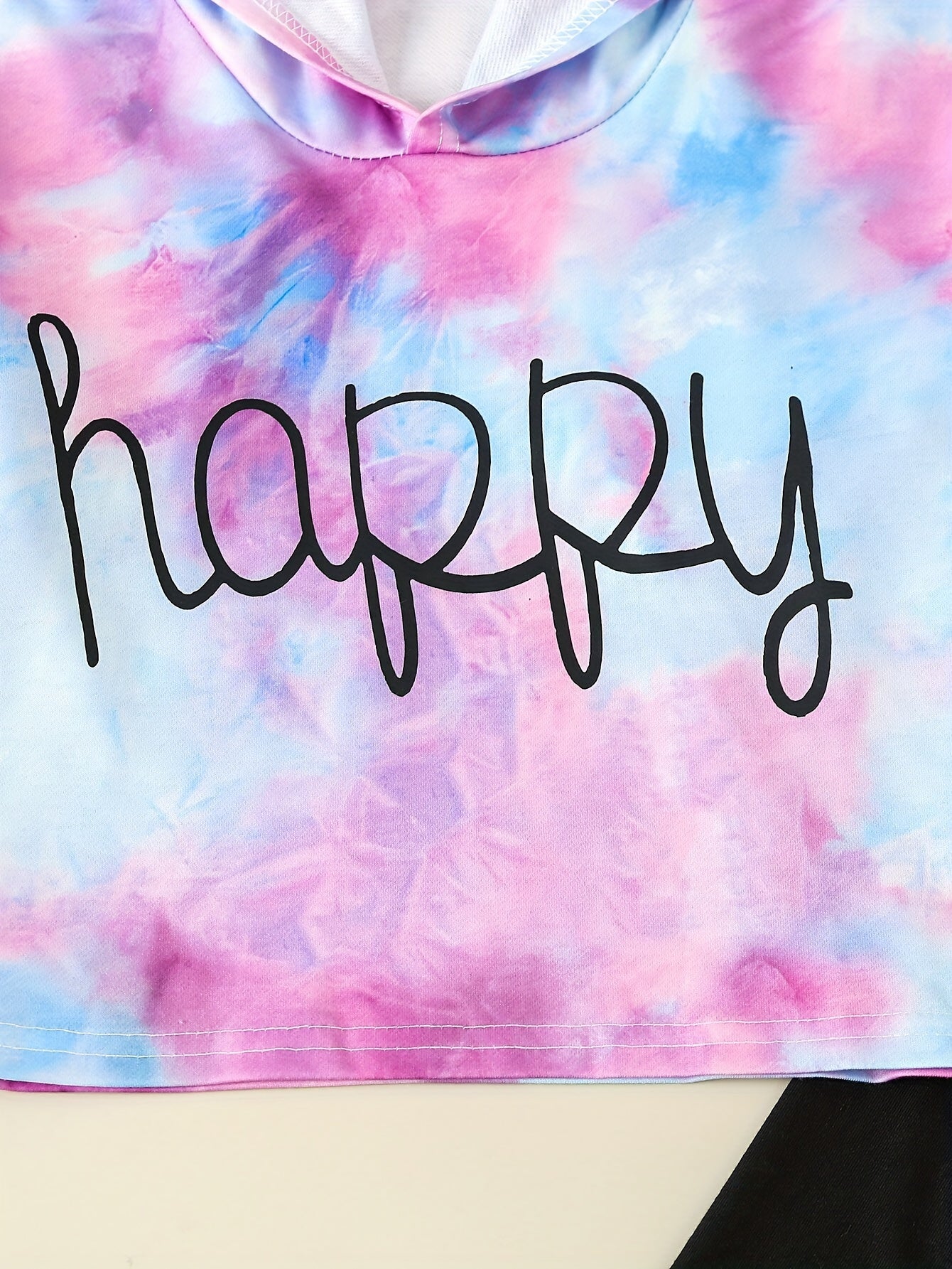 Girls' Tie-Dye Hoodie & Leggings Set - "HAPPY" Print, Stretchy Polyester Blend, Long Sleeve, Casual Sporty Look for Youngsters - Perfect for Fall/Winter, Clothes for Girls, Perfect for Outdoor