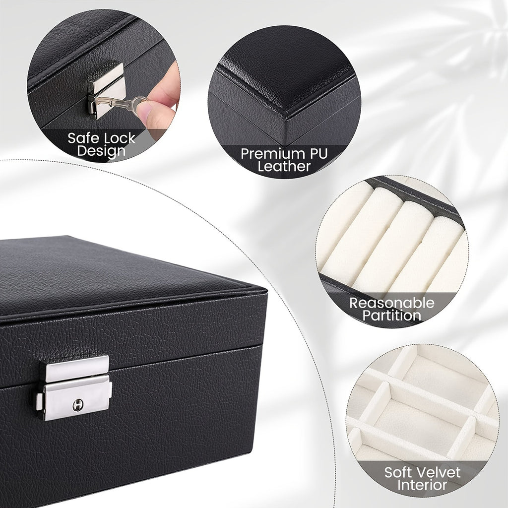 PU Leather Double-layer Jewelry Box, For Earrings, Bracelets, Rings, And Necklaces, Perfect Gift