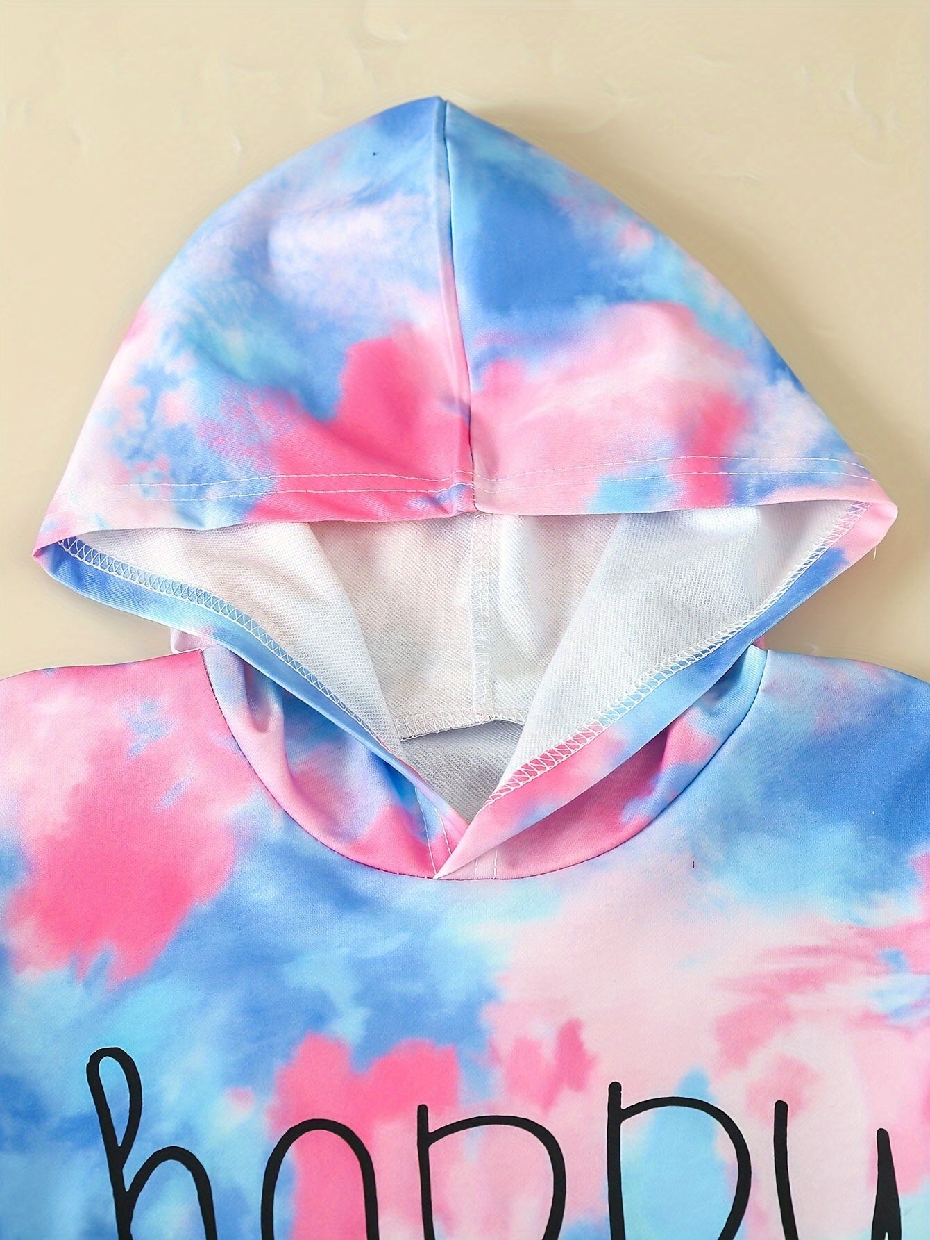 Girls' Tie-Dye Hoodie & Leggings Set - "HAPPY" Print, Stretchy Polyester Blend, Long Sleeve, Casual Sporty Look for Youngsters - Perfect for Fall/Winter, Clothes for Girls, Perfect for Outdoor