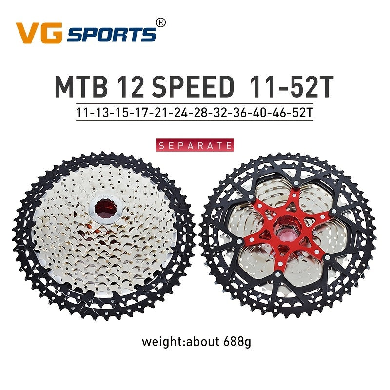 VG Sports Ultralight MTB Bike Cassette Freewheel - 8-12 Speeds, Aluminum Brackets, Silver/Black Color, Lightweight & Durable