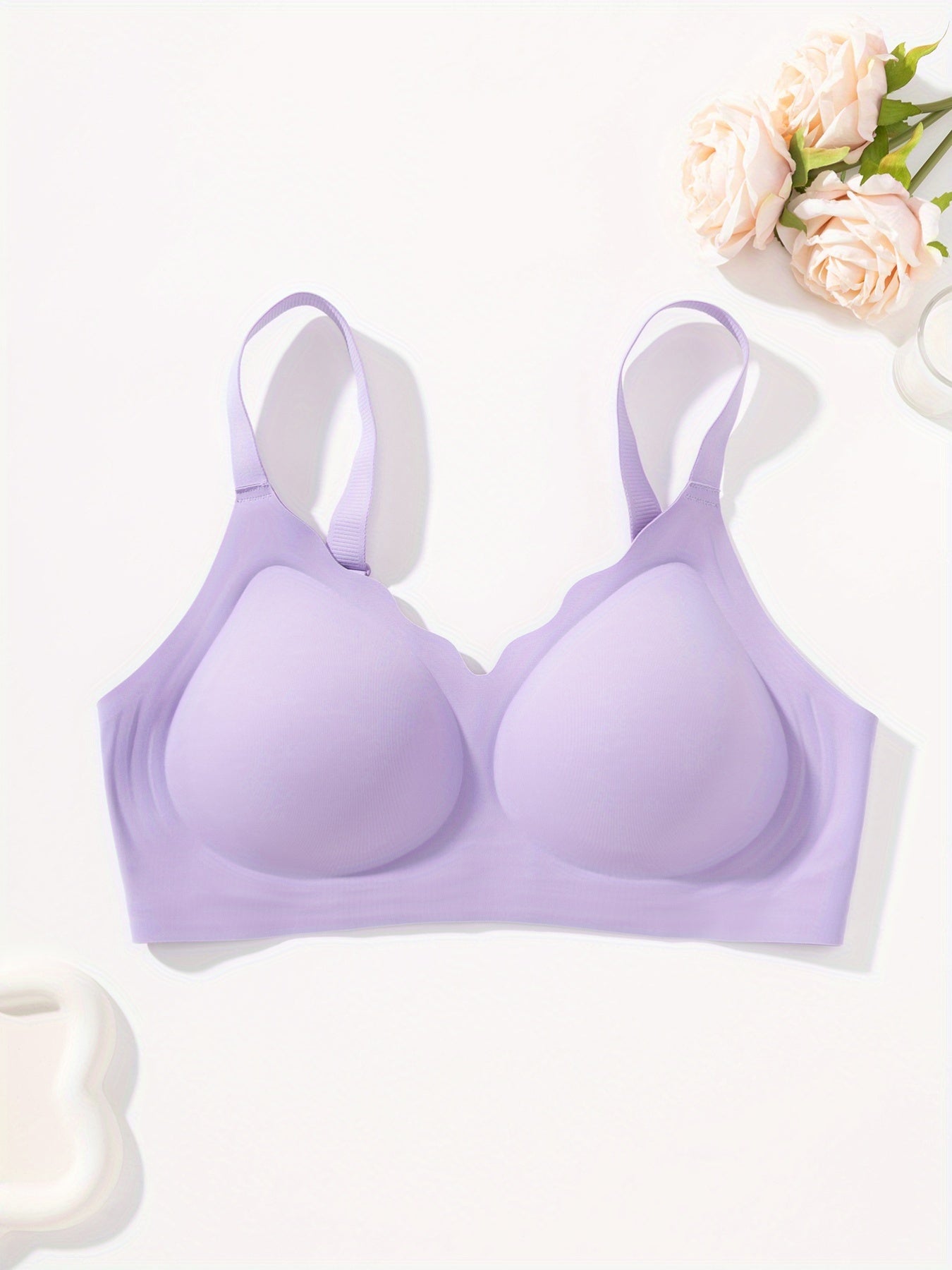 1pc Solid Color Seamless Jelly Women' S Lingerie Bra Everyday Casual Comfortable Light Beige-Friendly Gathering Lightweight Adjustable Straps Lined with Breasts Everyday Yoga Sports Bra Underwear