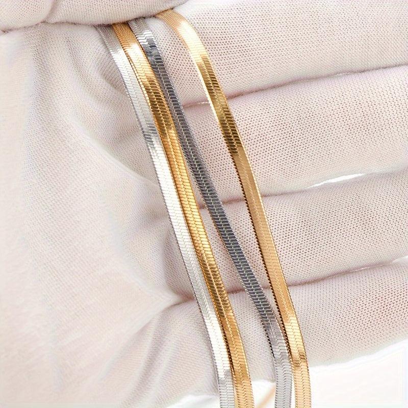 1pc Mature Style Stainless Steel Snake Chain Necklace, Unisex Hip Hop Fashion Jewelry with Sequins, No Power Supply Required