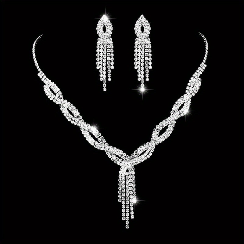 Earrings + Necklace/ Earrings + Necklace + Bracelet Elegant Jewelry Set Inlaid Shining Rhinestone Evening Party Decor