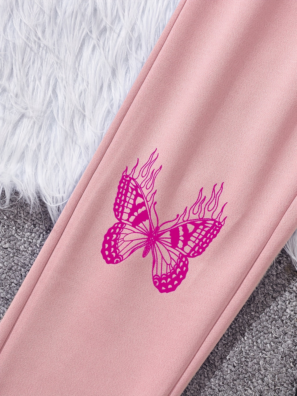 Girl's Butterfly Pattern Outfit 2pcs, Hoodie & Sweatpants Set, TO BE YOURSELF Print Kid's Color Clash Clothes For Spring Fall outdoors