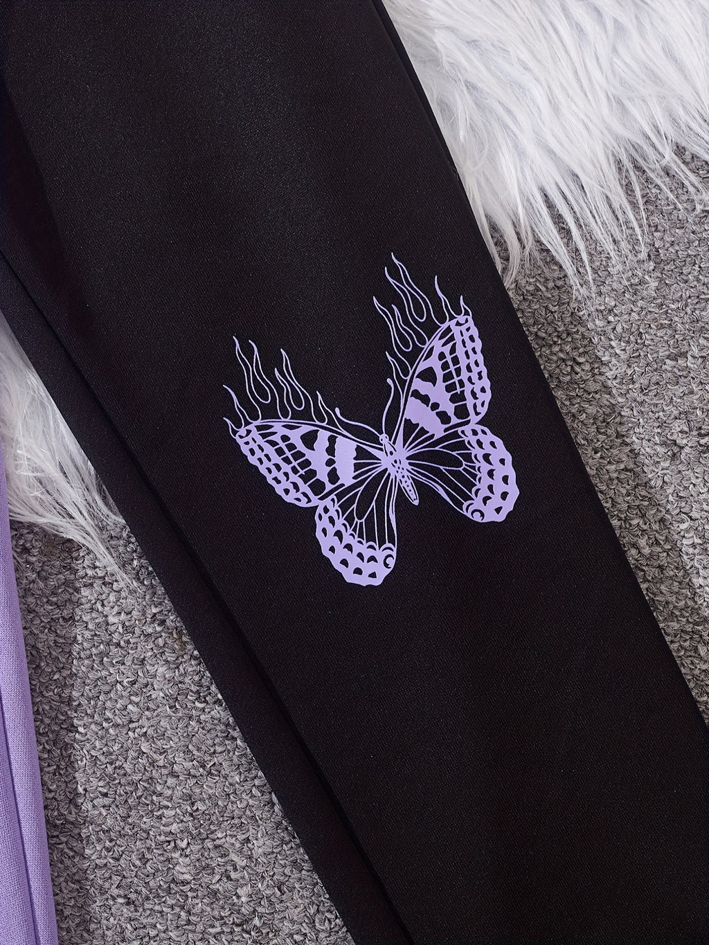 Girl's Butterfly Pattern Outfit 2pcs, Hoodie & Sweatpants Set, TO BE YOURSELF Print Kid's Color Clash Clothes For Spring Fall outdoors