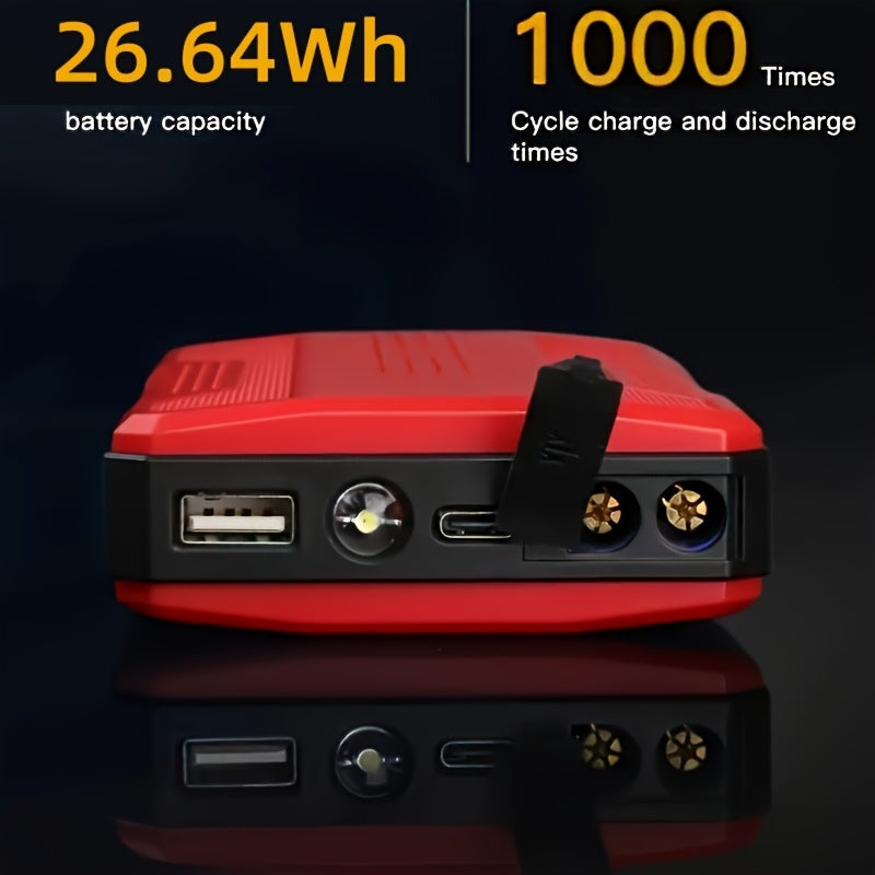 1pc Compact 26.64Wh Jump Starter & Power Bank - Emergency Car Boost For Petrol & Diesel, 12V, Safe, Dual-Color