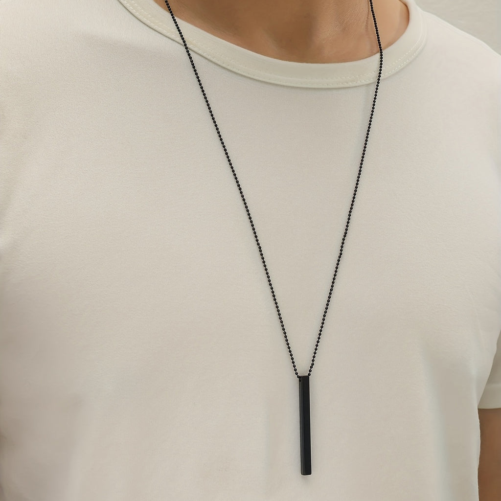Men's Rectangle Metal Pendant Necklace, Cuban Chain Necklace For Men Jewelry Gift