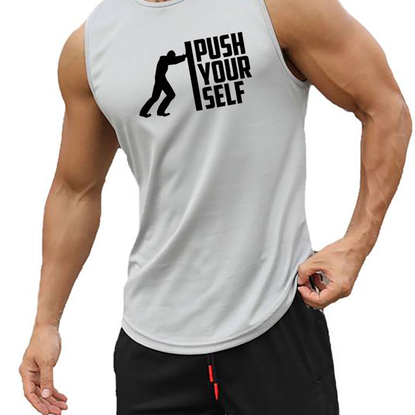 PUSH YOUR SELF Print Men's Quick Dry Moisture-Wicking Breathable Tank Tops Athletic Gym Bodybuilding Sports Sleeveless Shirts For Workout Running Training Men's Clothes