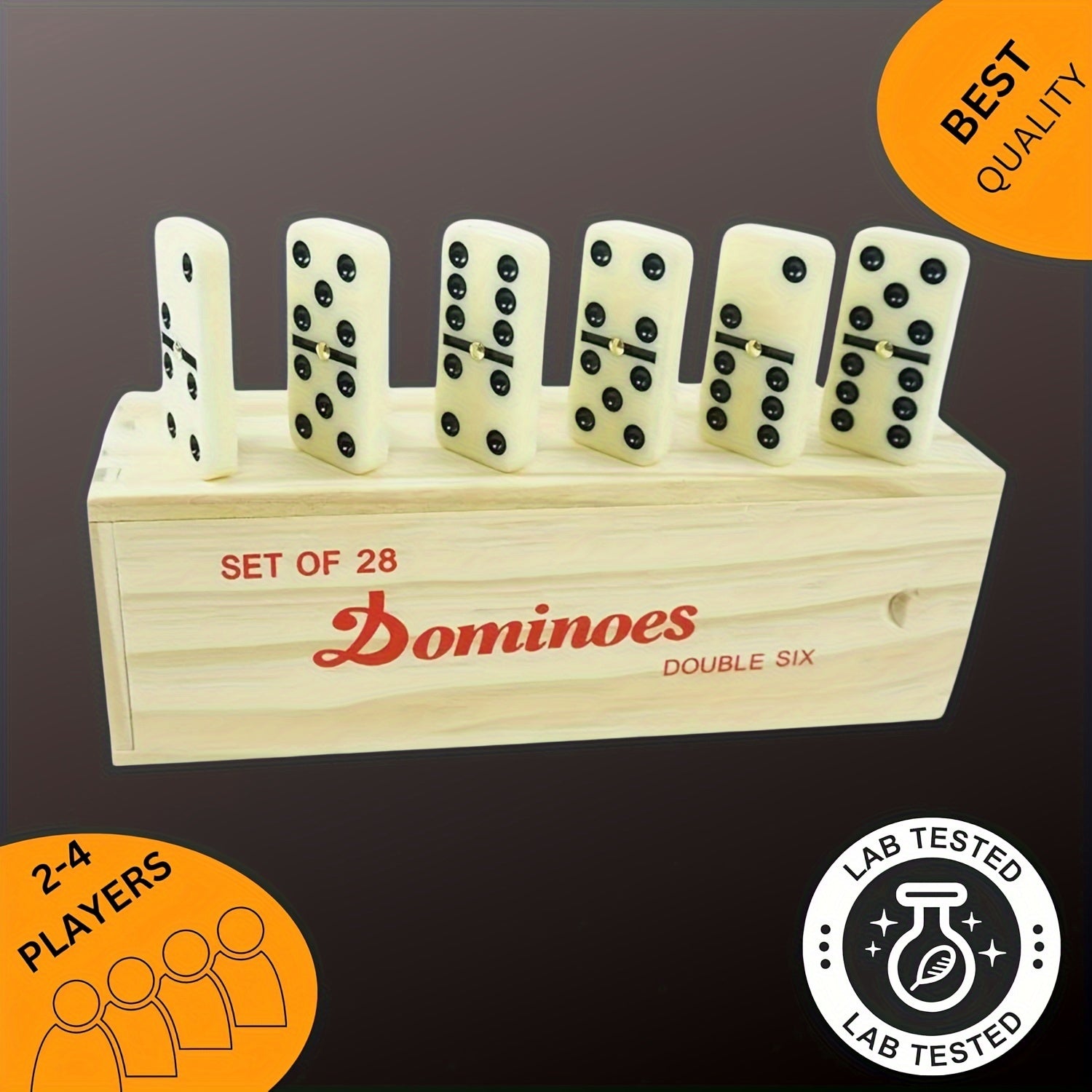 Dominoes Set For Adults, Classic Board Games, Double 6 Domino Game Set, 28 Pieces With Wooden Case (2-4 Players) Christmas Halloween Gift