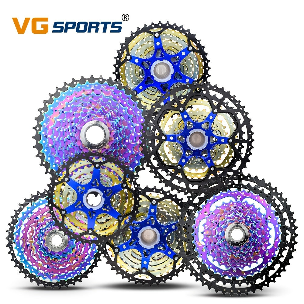 VG Sports Ultralight MTB Bicycle Cassette Freewheel - Rainbow Color Aluminum Brackets - 8-12 Speed - 11-52T Sprockets - Lightweight and Durable