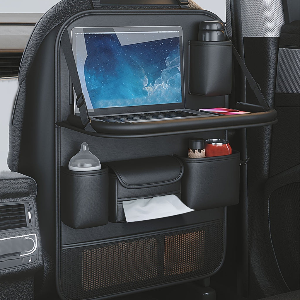 PU Leather Car Seat Back Hanging Storage Bag, Car Storage Bag With Folding Table, Multi-functional Storage Bag, Car Accessories