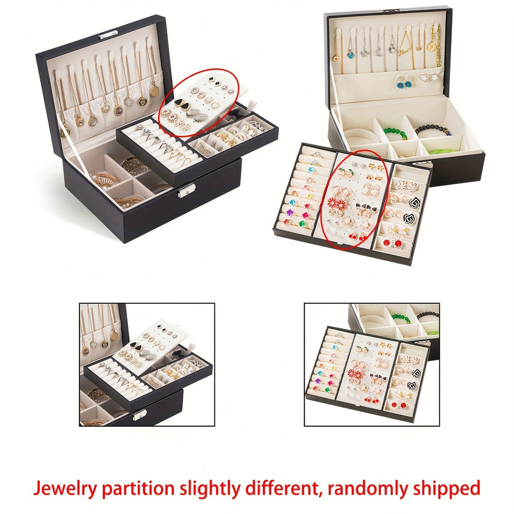 PU Leather Double-layer Jewelry Box, For Earrings, Bracelets, Rings, And Necklaces, Perfect Gift